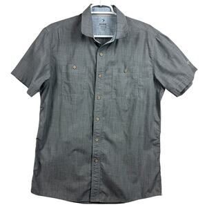 Kuhl Men's Karib Shirt Medium Gray Lightweight Cotton Button Up Pockets Casual‎